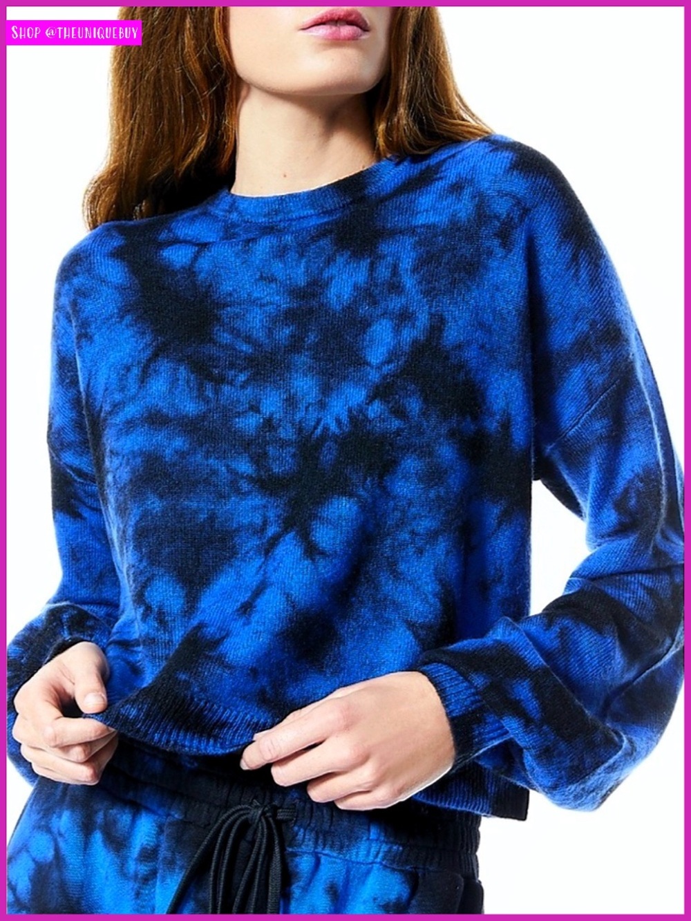 Alice + Olivia Ansley Cashmere Blue Black Tie Dye Cropped Pullover Sweater Top